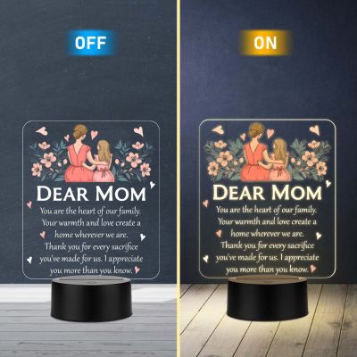 Dear Mom Acrylic LED Lamp with UV Print – Warm White Night Light Mother’s Day Gift
